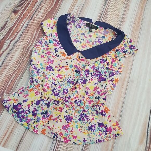 JESSICA Simpson watercolor peplum top sz xs - Picture 2 of 8